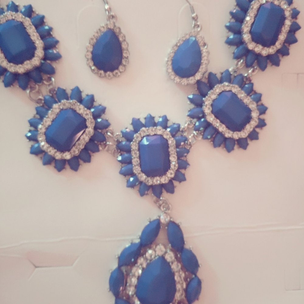 Royal Blue & Crystal Necklace & Earring Set